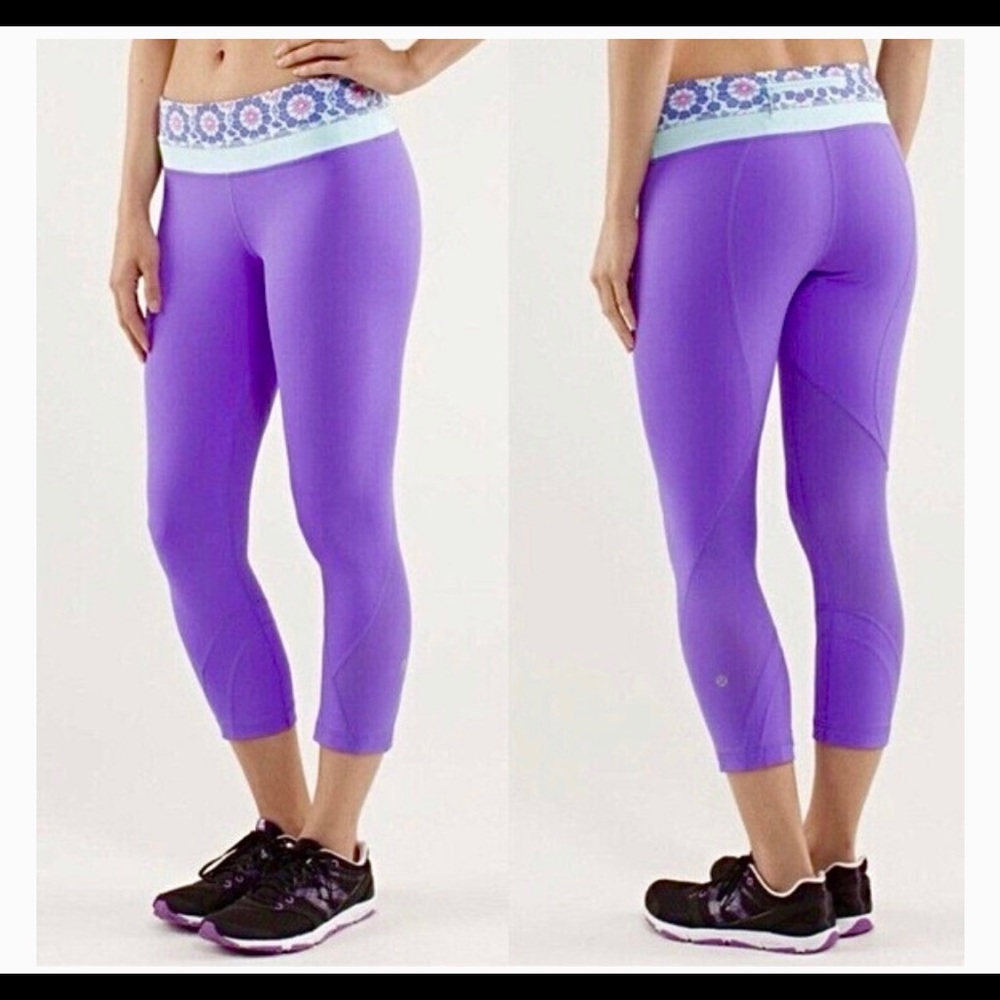 Lululemon Run Inspire purple floral crop leggings